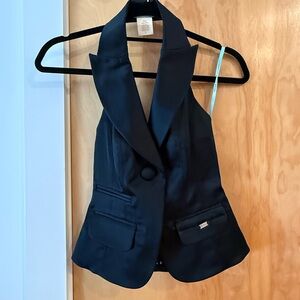 Marciano Black Satin Halter Blazer Vest